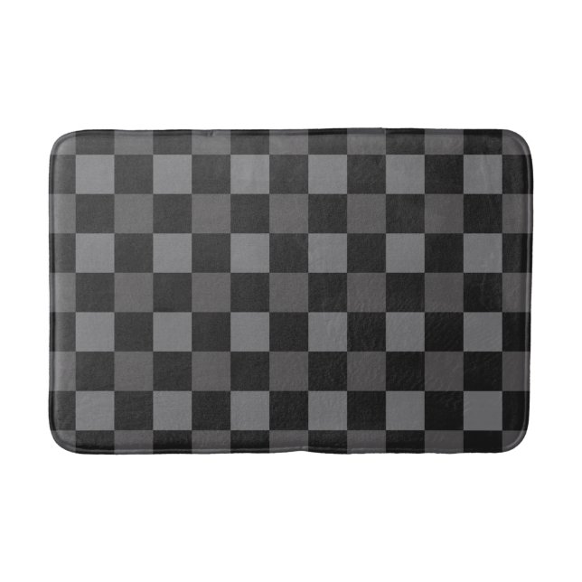 Tapis De Bain Noir & Gris À damiers Carré Plaid (Devant)