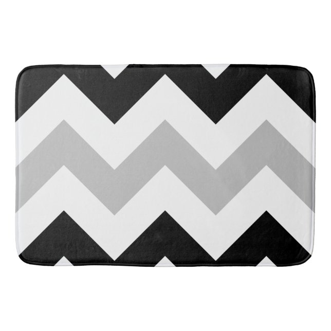 Tapis De Bain Noir, gris et blanc larges de motif de zigzag (Devant)