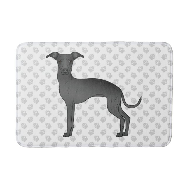 Tapis De Bain Noir Italien Greyhound Cute Chien Avec Motif Paw (Devant)
