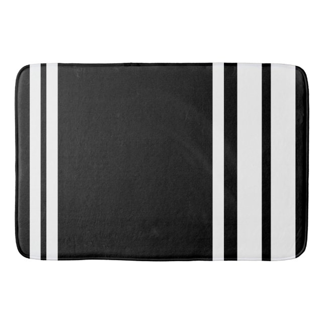 Tapis De Bain Noir : Lignes Modernes en Rayures Blanches (Devant)