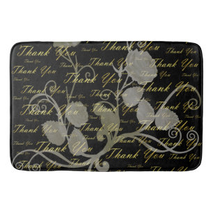Tapis De Bain noir, or, argent, merci, fleurs, floral,