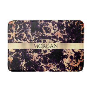 Tapis De Bain Noir+Or Marbre Lg Or Bande Nom+Monogramme Vs3