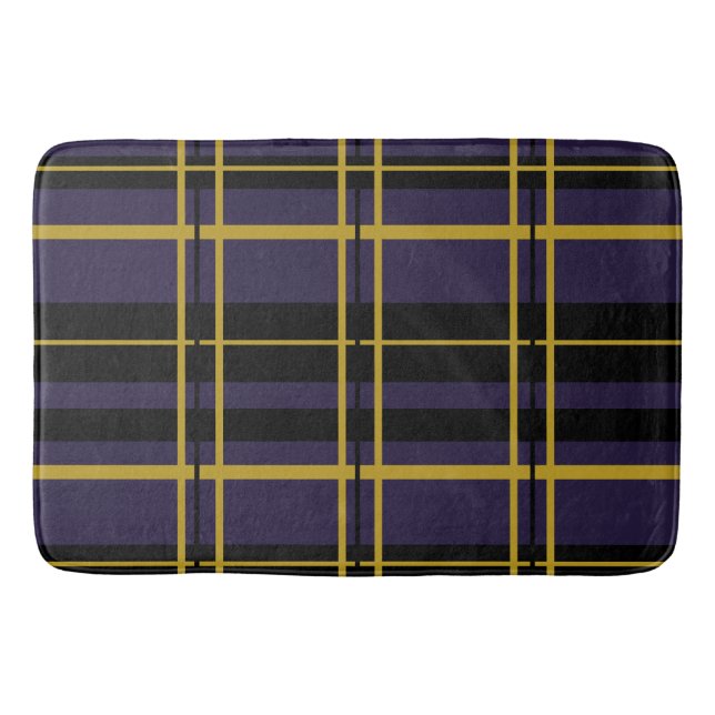 Tapis De Bain Noir Plaid Traditionnel, Crème Beurre, Plum Foncé. (Devant)