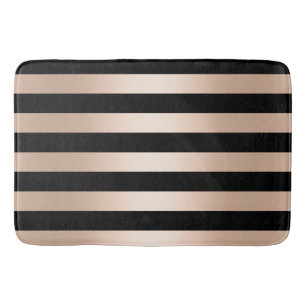 Tapis De Bain Noir rose d'or de poussin moderne élégant barré