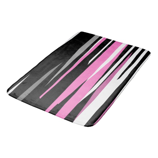 Tapis De Bain Noir rose et blanc Abstrait (Angle)