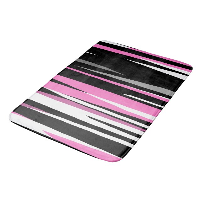 Tapis De Bain Noir rose et blanc Abstrait (Angle)