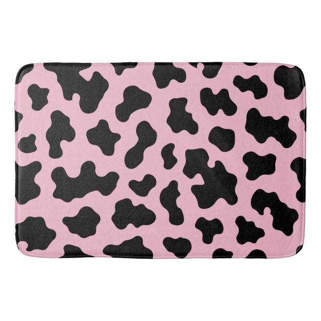 Tapis De Bain Noir & Rose Imprimé Vache Cuir de Vache (Devant)