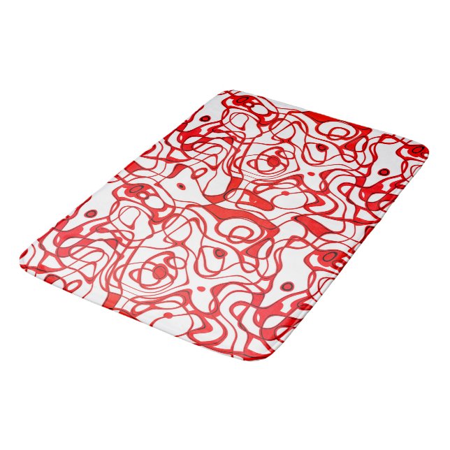 Tapis De Bain Noir, rouge et blanc marbré Abstrait (Angle)
