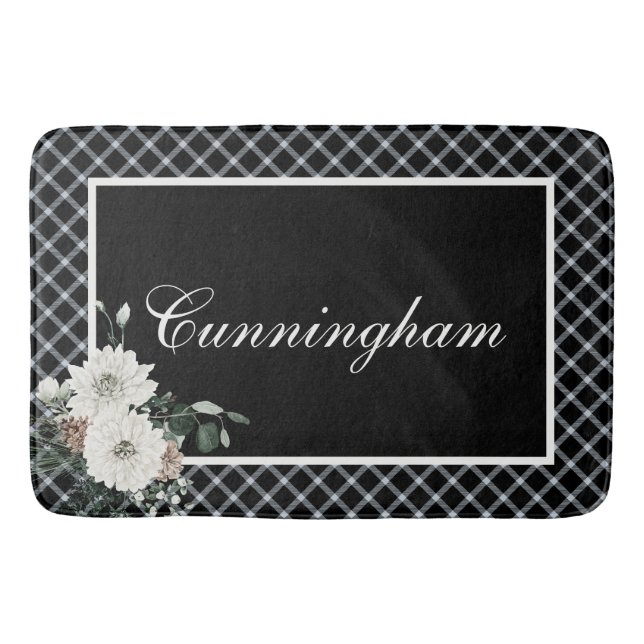 Tapis De Bain Noir rustique Noir & Blanc Nom Plaid Pine (Devant)