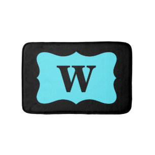 Tapis De Bain Noir Turquoise Aqua Blue Monogram Accueil initial
