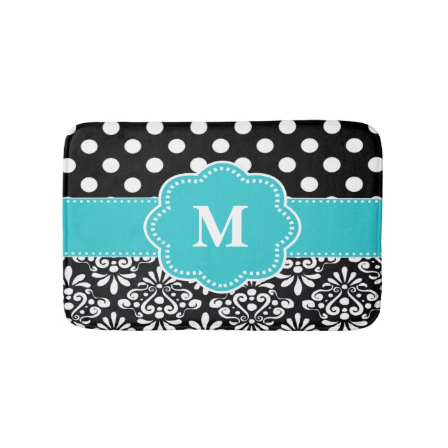 Tapis de bain noir turquoise de monogramme de (Devant)