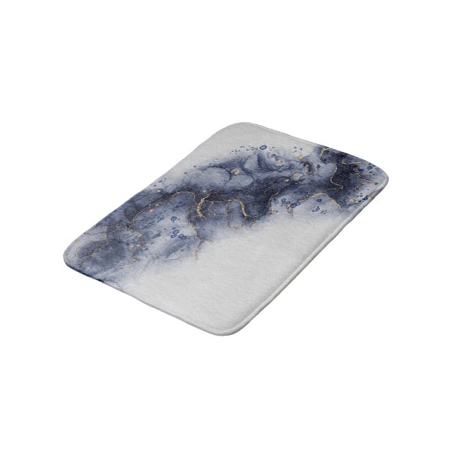 Tapis De Bain Noix d'encre bleu foncé et or (Angle)