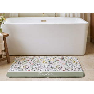 Tapis De Bain Nom botanique de fleur sauvage à l'aquarelle