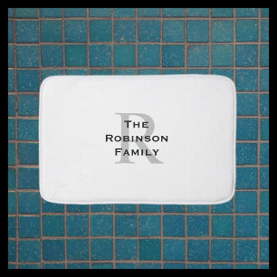 Tapis De Bain Nom classique en blanc et noir monogrammé