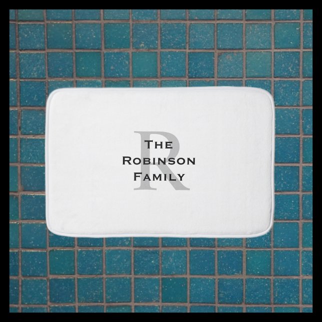Tapis De Bain Nom classique en blanc et noir monogrammé  (Créateur téléchargé)