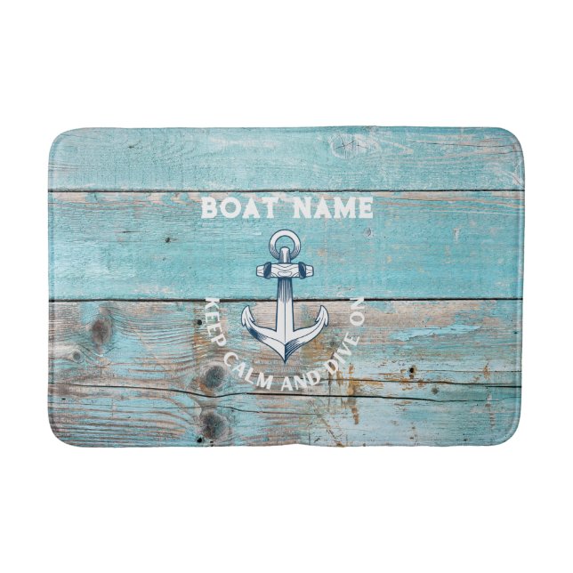 Tapis De Bain Nom de bateau nautique Ancre Bois rustique (Devant)