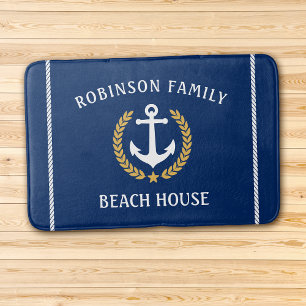 Tapis De Bain Nom de famille Beach House Ancre Gold Laurel Marin