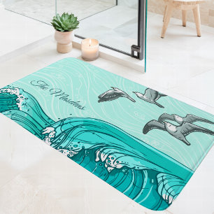 Tapis De Bain Nom de famille des mouettes et des vagues océaniqu