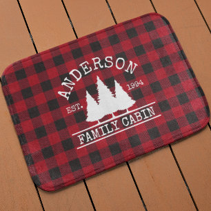 Tapis De Bain Nom de famille du cabine Red Buffalo Plaid