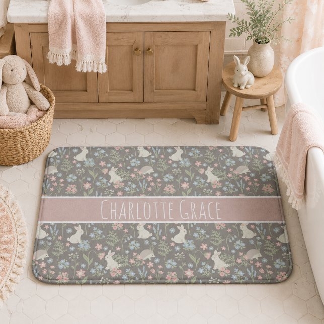 Tapis De Bain Nom de fille fantaisiste - Lapin floral Boho pour  (Créateur téléchargé)