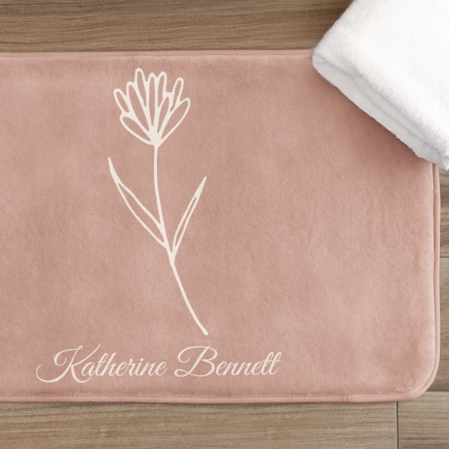 Tapis De Bain Nom de fleur simple rose poussiéreux élégant (Créateur téléchargé)