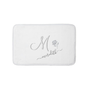Tapis De Bain Nom de monogramme personnalisé blanc élégant