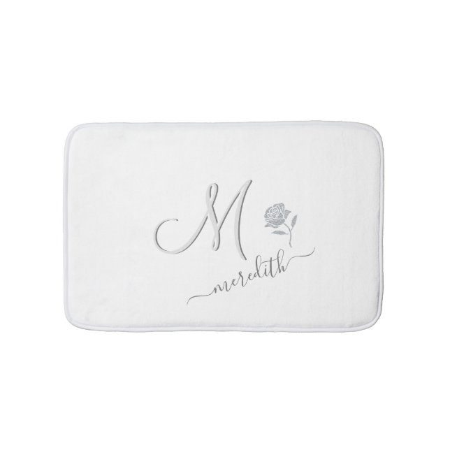 Tapis De Bain Nom de monogramme personnalisé blanc élégant (Devant)