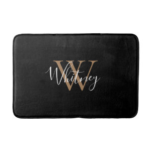 Tapis De Bain Nom de style élégant écriture Gold Black Monogramm