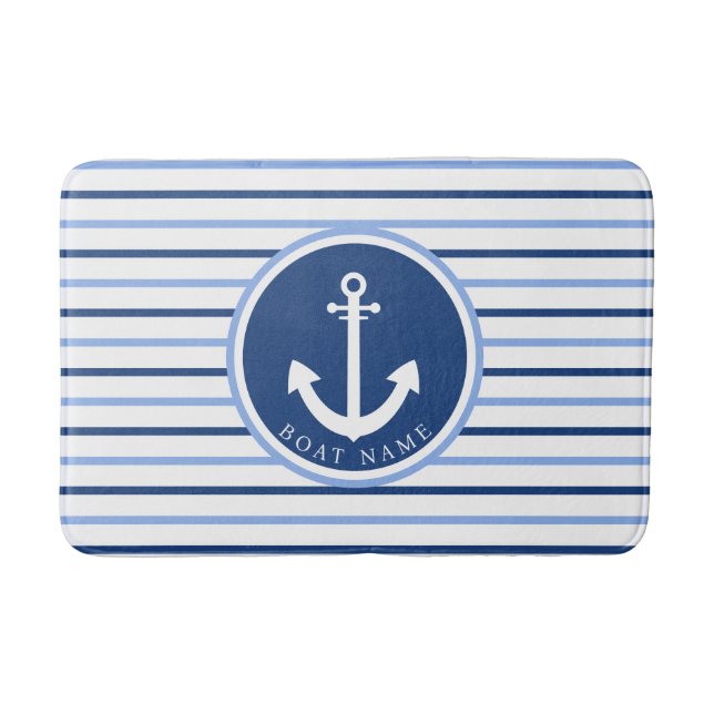 Tapis De Bain Nom du bateau Marine Blue Ancre Moderne du littora (Devant)