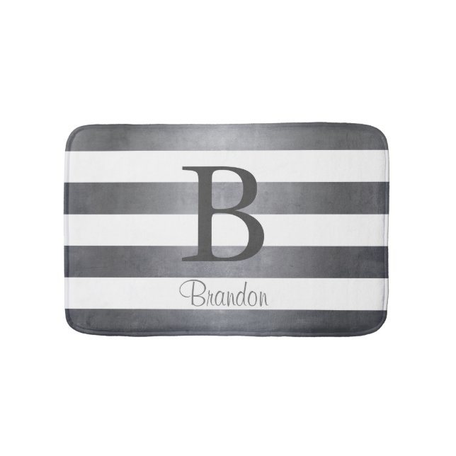 Tapis De Bain Nom élégant monogramme rayé Gris (Devant)
