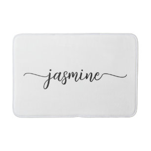 Tapis De Bain Nom en script monogramme minimaliste blanc girly