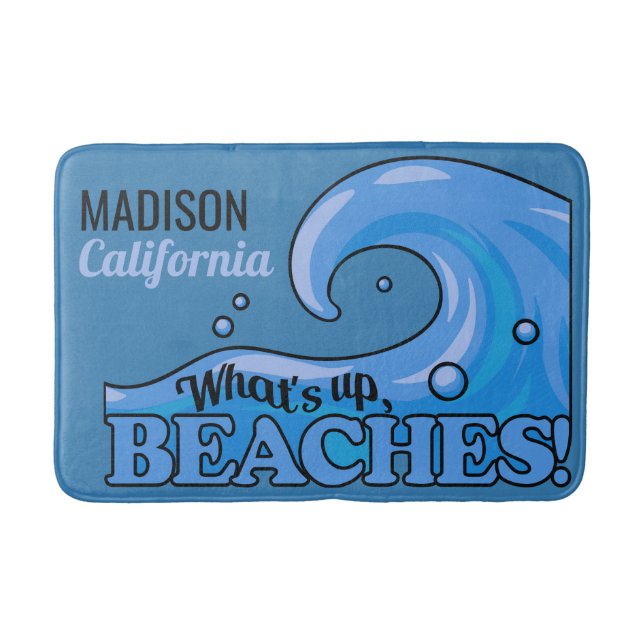 Tapis De Bain Nom et emplacement personnalisés Funny Beach Wave  (Devant)
