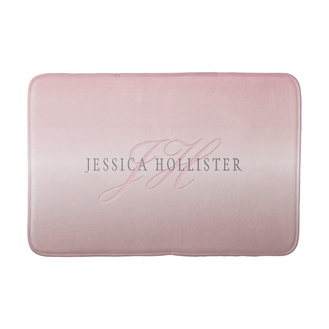 Tapis De Bain Nom et monogramme | Soft FAUX Rose Gold Blush (Devant)