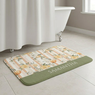Tapis De Bain Nom Fleur Orange Citron Ruban Pêche