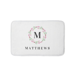 Tapis de bain - nom floral de monogramme de cercle