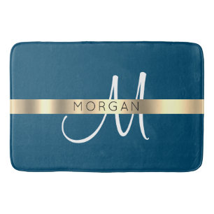 Tapis De Bain Nom & Grand Monogramme, Ocean Blue Black Gold