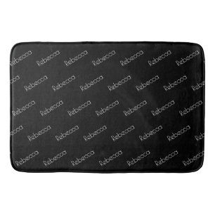 Tapis De Bain Nom modifiable   Style blanc moderne sur noir