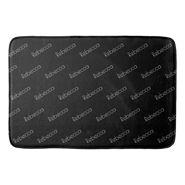 Tapis De Bain Nom modifiable | Style blanc moderne sur noir (Devant)