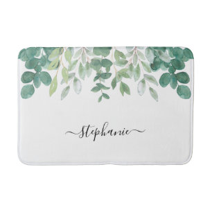 Tapis De Bain Nom Monogram Eucalyptus Vert