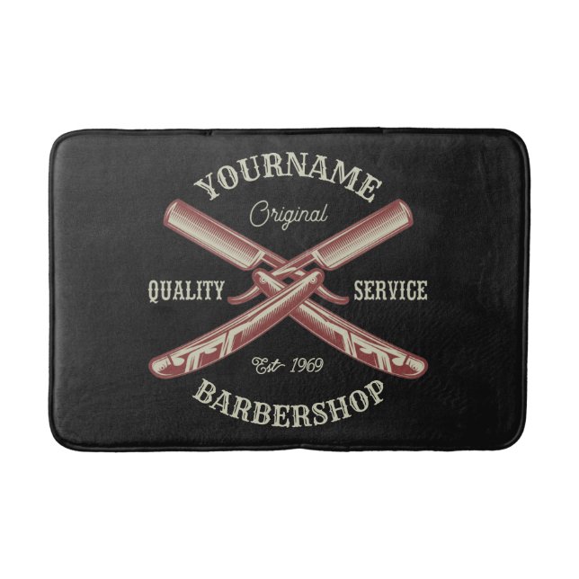 Tapis De Bain NOM PERSONNALISÉ Barber Droit Razor Barbershop (Devant)