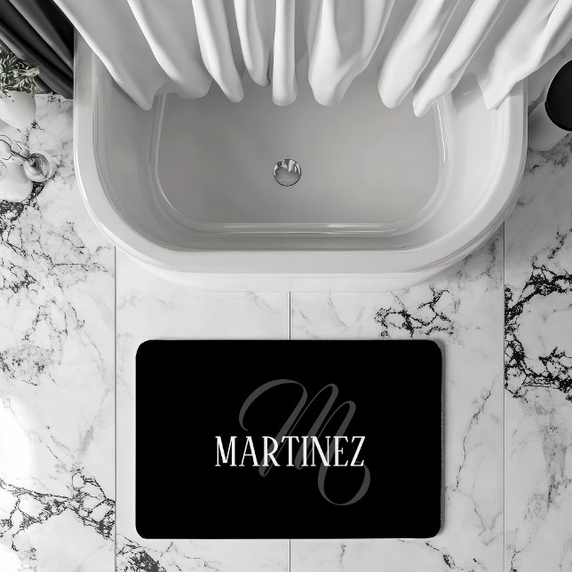 Tapis De Bain Nom Personnalisé Black Elegant | Nom (Créateur téléchargé)