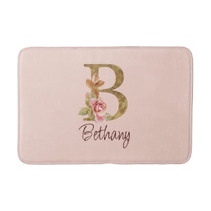 Tapis De Bain Nom personnalisé Blush rose doré Lettre B