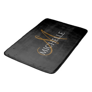 Tapis De Bain Nom personnalisé en script monogramme noir et blan