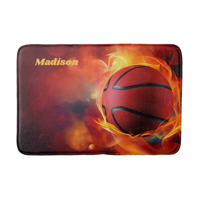 Tapis De Bain Nom personnalisé Flaming Basketball (Devant)