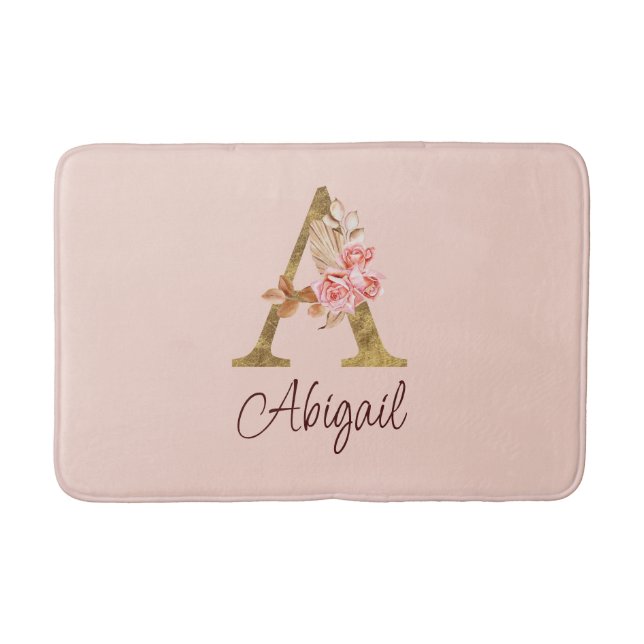 Tapis De Bain Nom personnalisé Gold Foil Blush Rose Lettre A (Devant)