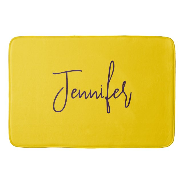 Tapis De Bain Nom personnalisé jaune de texte pourpre (Devant)