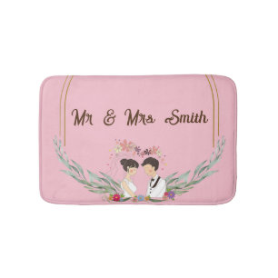 Tapis De Bain Nom personnalisé jour de mariage rose