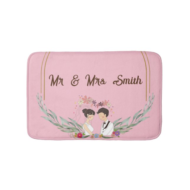 Tapis De Bain Nom personnalisé jour de mariage rose (Devant)