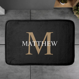Tapis De Bain Nom personnalisé Monogramme noir