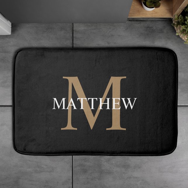Tapis De Bain Nom personnalisé Monogramme noir (Créateur téléchargé)